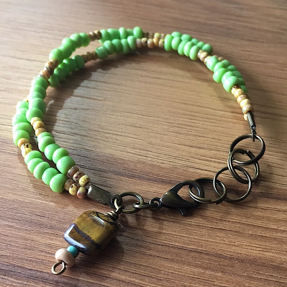Lime Green Double Strand Ladies Beaded Bracelet, Handmade Ladies Bracelet